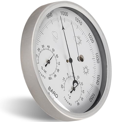 Barometer -Thermometer im Freien im Freien, 3 in 1 mechanisches Wetter Barometer mit Hangloch, 5,2 -Zoll -Barometer -Wetterstation für Innen im Freien - Silber - Silber von Peosaard