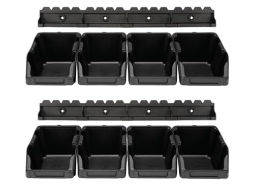 Perel Sichtlagerkasten, 8er Set, 2 Wandhalterungen, stapelbar, Kunststoff, 103 x 165 x 75 mm, Schwarz von Perel