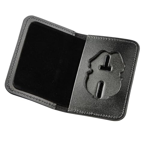 Perfekte Passform, Militär, Polizei, Ausweishülle, verstecktes Abzeichen, zweifach gefaltet, mit Aussparung DK-464, schwarzes Leder von Perfect Fit Shield Wallets