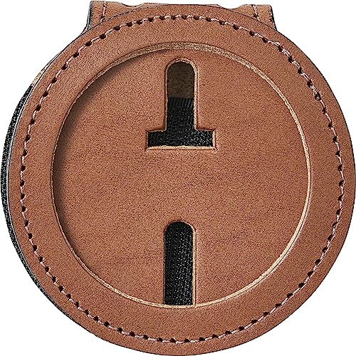 Perfekte Passform US Marshall Service Gürtelclip Ausweishalter mit Kette 5,4 cm Kreis runder Ausschnitt Strafverfolgungsabzeichenhalter (Cutout 281) Hellbraunes Leder von Perfect Fit Shield Wallets