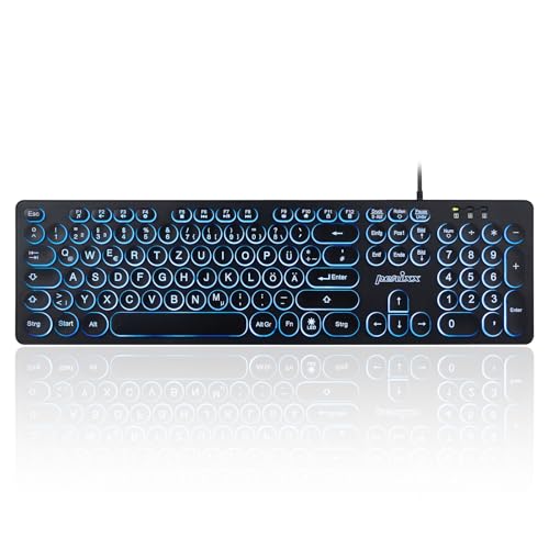 Perixx PERIBOARD-317R Kabelgebundene USB-Tastatur mit Hintergrundbeleuchtung – Großbuchstaben – dreifarbig beleuchtete LED – stilvolle runde Tastenkappen – DE QWERTZ-Layout von Perixx