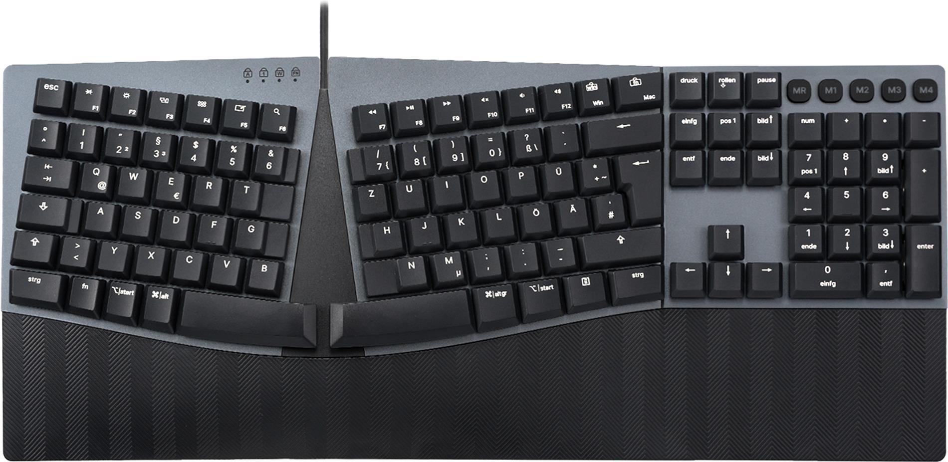 Perixx PERIBOARD-535 DE BL, Kabelgebundene ergonomische mechanische Tastatur - flache blaue Klickschalter (PERIBOARD-535 DE BL) von Perixx