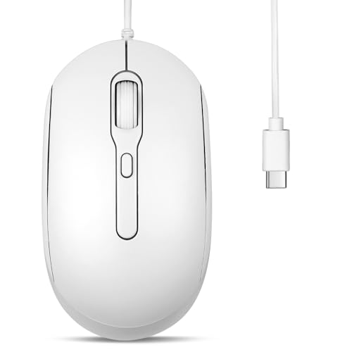 Perixx PERIMICE-222CW Optische USB-Maus, Typ C, kabelgebunden, 1200/1600/2000 DPI, langes Kabel, kompatibel mit Tablets, Laptops und PCs, Weiß von Perixx