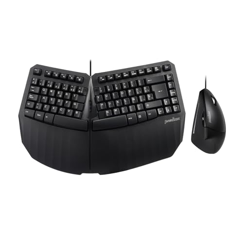 Perixx Periduo-413B – Kompakte ergonomische Tastatur mit Kabel und vertikaler USB-Maus – TKL-Tastatur, Schwarz, spanisches QWERTY-Layout mit Ñ von Perixx