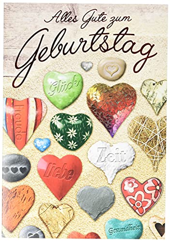 Perleberg Geburtstagskarte Basic Classic - bunte Herzen - 11,6 x 16,6 cm, 7510116-2 von Perleberg