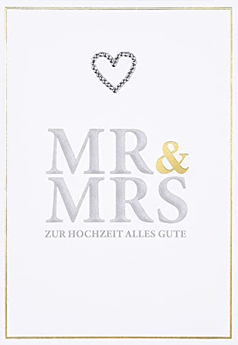 Perleberg - einzigartige Hochzeitskarte Mr. & Mrs. mit Diamantenherz - wunderschöne Glückwunschkarte 11,6 x 16,6 cm - Karte zur Hochzeit mit Umschlag - hochwertige & besondere Hochzeitskarten von Perleberg