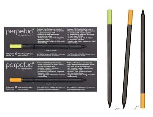 Perpetua Set mit 2 Bleistiften Orange + Limettengrün – Lapis Hb aus recyceltem Graphit mit integriertem Radiergummi, ökologischer Bleistift, fast unendlich, Sammlerstift für professionelles und von Perpetua