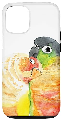 Hülle für iPhone 12/12 Pro Pärchen Liebhaber Grün Wangen Conure Papagei Aquarell Malerei von Perroquets numériques