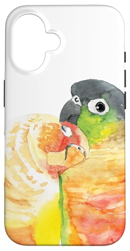 Hülle für iPhone 16 Pärchen Liebhaber Grün Wangen Conure Papagei Aquarell Malerei von Perroquets numériques