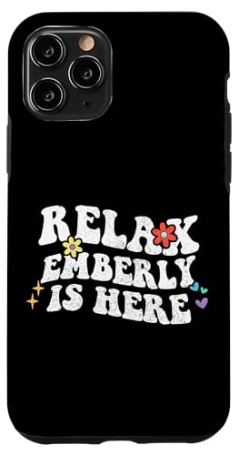 Hülle für iPhone 11 Pro Retro Groovy Relax Emberly Is Here Lustiger Muttertagsname von Personalized First Name outfit For Women