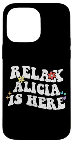 Hülle für iPhone 14 Pro Max Retro Groovy Relax Alicia Is Here Lustiger Muttertagsname von Personalized First Name outfit For Women