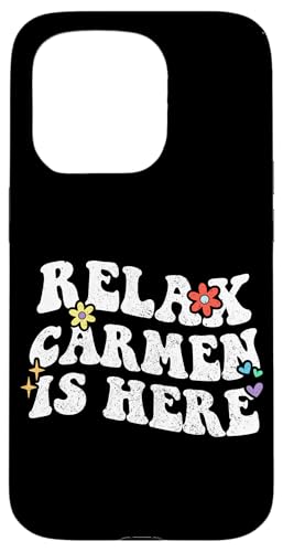 Hülle für iPhone 15 Pro Retro Groovy Relax Carmen Is Here Lustiger Muttertagsname von Personalized First Name outfit For Women