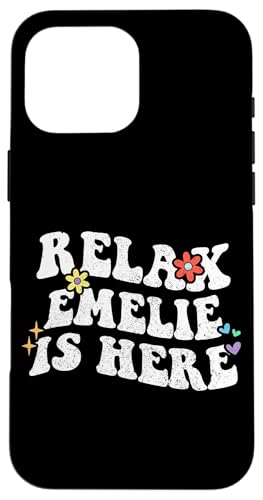 Hülle für iPhone 16 Pro Max Retro Groovy Relax EMELIE Is Here Lustiger Muttertagsname von Personalized First Name outfit For Women