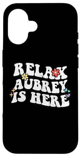 Hülle für iPhone 16 Retro Groovy Relax Aubrey Is Here Lustiger Muttertagsname von Personalized First Name outfit For Women