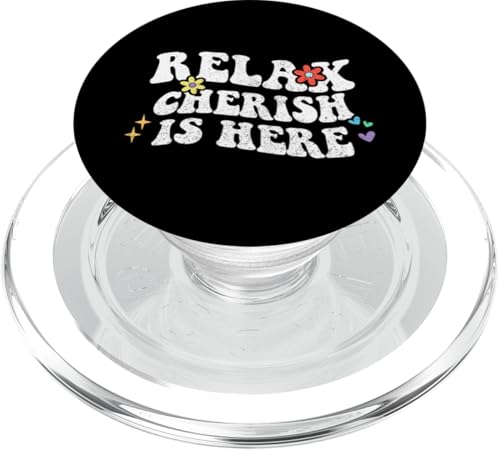 Retro Groovy Relax CHERISH Is Here Lustiger Muttertagsname PopSockets PopGrip für MagSafe von Personalized First Name outfit For Women