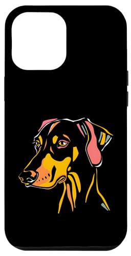 Hülle für iPhone 12 Pro Max Dobermann Pinscher Hund handgezeichnete bunte Hundekunst von Pet Portrait and Pet Memorial Gifts