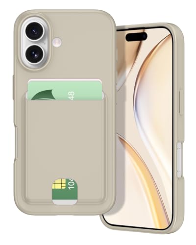 Petocase Schutzhülle für iPhone 16 Plus, Kartenhalter, schmale Passform, flexibles TPU-Gel, Gummi, weiche Silikon-Schutzhülle für Apple iPhone 16 Plus 6,7 Zoll, Grau von Petocase