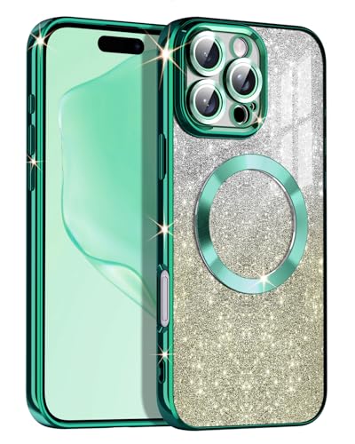 Petocase Schutzhülle für iPhone 16 Pro, kompatibel mit MagSafe, transparent, magnetisch, Glitzer, luxuriös, beschichtet, weicher TPU-Stoßfänger, vollständiger Kamera-Objektivschutz für Apple iPhone 16 von Petocase