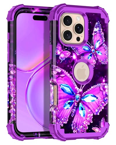 Petocase Schutzhülle für iPhone 16 Pro Max, leuchtet im Dunkeln, dreilagig, robust, stoßfest, vollständiger Schutz, robustes Hart-PC + weiches TPU, 17,5 cm (6,9 Zoll), Violett von Petocase