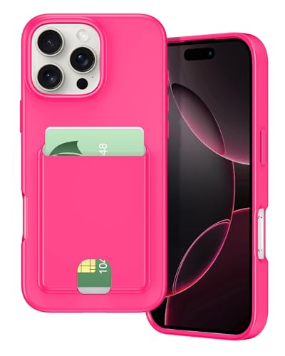 Petocase Schutzhülle für iPhone 16 Pro Max 17,5 cm (6,9 Zoll), Brieftaschenformat, Kartenhalter, schmale Passform, flexibles TPU-Gel, Gummi, weiche Silikon-Schutzhülle, Hot Pink von Petocase