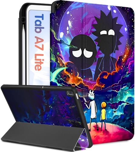 Petonist Schutzhülle für Galaxy Tab A7 Lite 2021, 22,1 cm (8,7 Zoll), niedliches Design, Cartoon-Charakter für Samsung A7 Lite, Hülle mit Stifthalter, lustiges Kawaii-Folio-Cover, Rick von Petonist