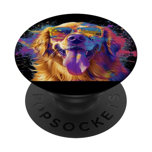 Eine grafische Zeichnung eines Golden Retriever-Hundes mit Sonnenbrille PopSockets mit austauschbarem PopGrip von Pets by Guntah