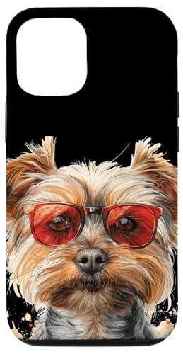 Hülle für iPhone 12/12 Pro Zeichnung eines Yorkshire Terriers mit Sonnenbrille von Pets by Guntah