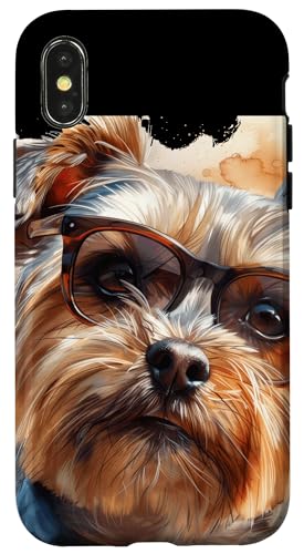 Hülle für iPhone X/XS Zeichnung eines Yorkshire Terriers mit Sonnenbrille von Pets by Guntah