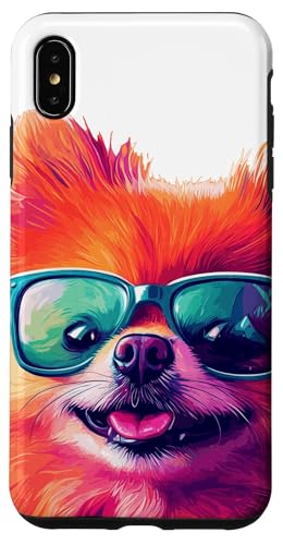 Hülle für iPhone XS Max Zeichnung eines niedlichen Zwergspitzhundes mit Sonnenbrille von Pets by Guntah