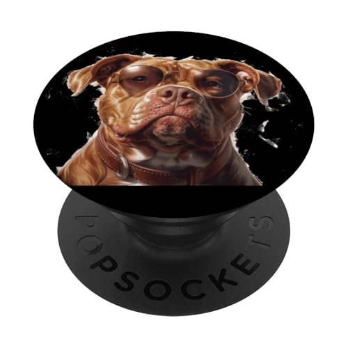 Zeichnung eines Pitbull-Hundes mit Sonnenbrille PopSockets mit austauschbarem PopGrip von Pets by Guntah