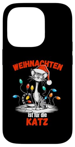 Hülle für iPhone 14 Pro Weihnachten Katze Lichterkette Weihnachtsfeier Lustig von Pfotenschatz