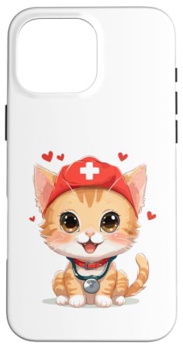 Hülle für iPhone 16 Pro Max Niedliche Katze Krankenschwester Herz Valentinstag von Pfotenschatz