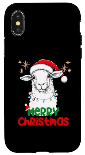 Hülle für iPhone X/XS Niedliches Schaf mit Weihnachtsmütze wünscht Merry Christmas von Pfotenschatz