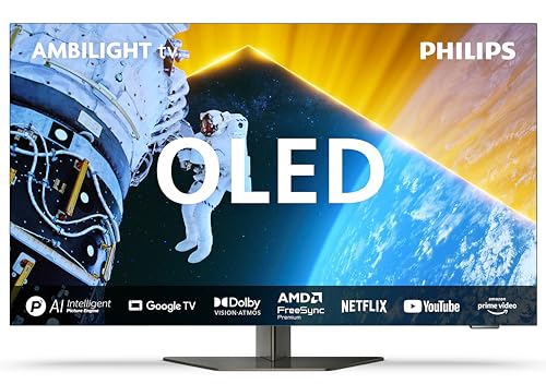 Philips Ambilight 55OLED809 4K OLED Smart TV - 55-Zoll Display mit P5 AI Perfect Picture, Ultra HD Google TV, Dolby Vision und Dolby Atmos Sound - Funktioniert mit Alexa und Google Sprachassistent von Philips