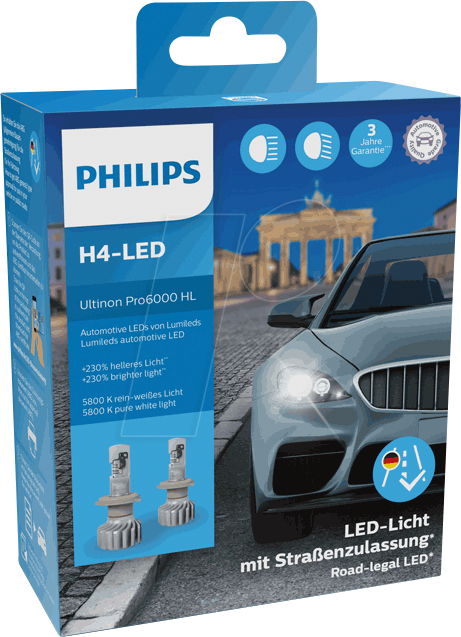 PHI UP600 H4 - KFZ-Lampe, LED, H4, P43t, UltinonPro6000, 2er-Pack von Philips