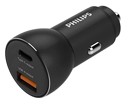 PHILIPS - Autoladegerät DLP2521/00 - USB-A und USB-C Ausgang - Zigarettenanzünder - iPhone Ladegerät - 36W Schnellladung - Schwarz von Philips