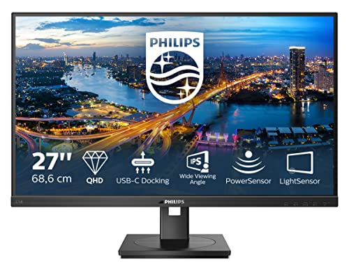 PHILIPS 276B1-27 Zoll QHD USB-C Docking Monitor, höhenverstellbar (2560x1440, 75 Hz, HDMI, DisplayPort, USB-C, RJ45, USB Hub) schwarz von PHILIPS