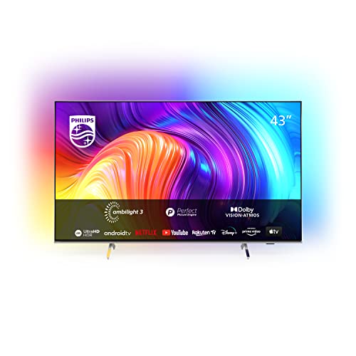 Philips 43PUS8507/12 108 cm (43 Zoll) Fernseher (4K UHD, HDR10+, 60 Hz, Dolby Vision & Atmos, 3-seitiges Ambilight, Smart TV (Works with Google Assistant & Alexa) Triple Tuner, hellsilber) [2022] von Philips