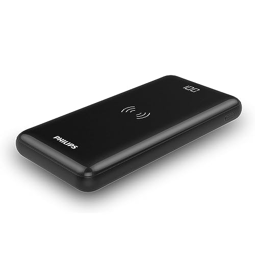 Philips DLP1011Q/00 - Power Bank mit kabelloser Qi-Ladefuntion - 1X Typ-C und 2X USB-A Ausgänge - LED Indicator - 10.000 mAh - Schwarz von Philips