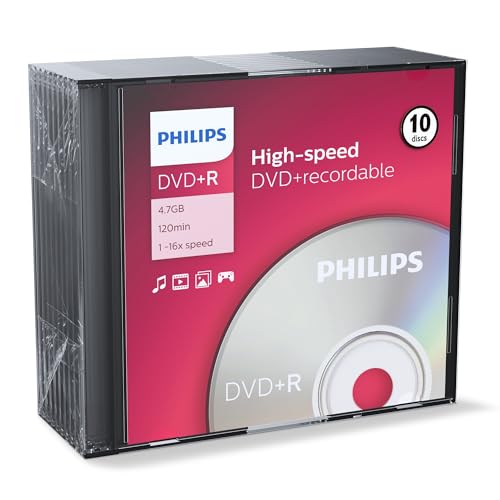 Philips DVD+R Rohlinge High-Speed (4.7 GB /120 Minuten Video, 1-16x Speed, 10er Slim Case) von PHILIPS