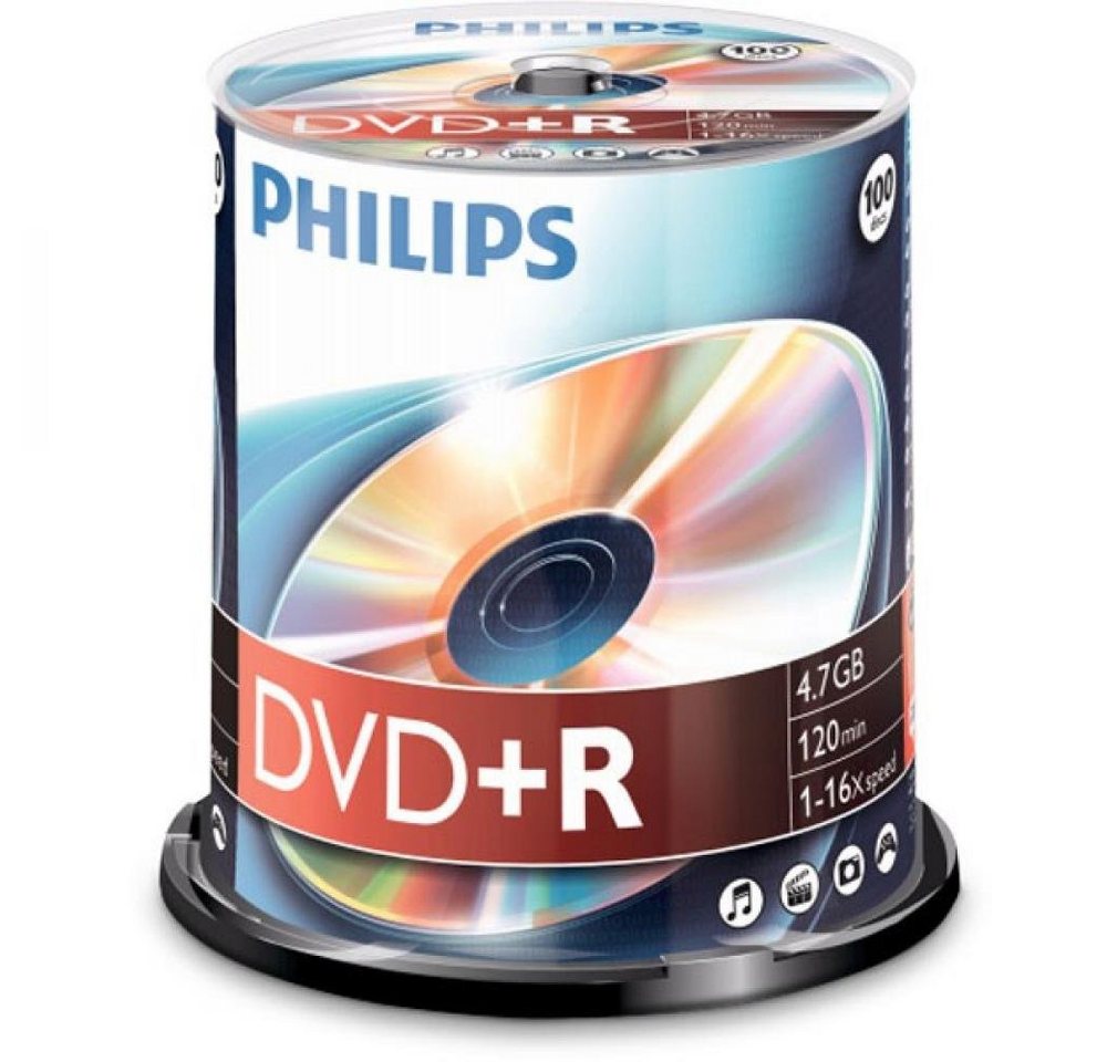 Philips DVD-Rohling DVD+R 4,7 GB Philips 16x Speed in Cakebox 100 Stück von Philips