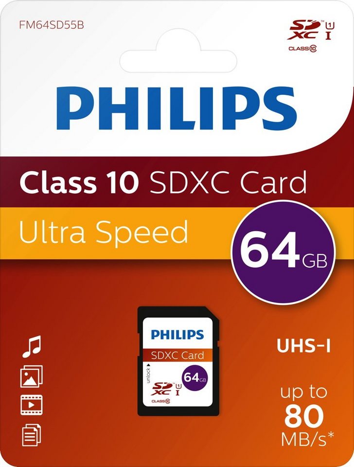 Philips Philips SDXC Karte 64GB Speicherkarte UHS-I U1 Class 10 Speicherkarte von Philips