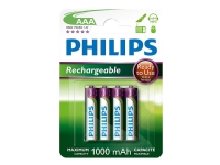 Philips Rechargeables Akku R03B4RTU10/10, Wiederaufladbarer Akku, AAA, Nickel-Metallhydrid (NiMH), 1,2 V, 1000 mAh, Cd (cadmium), Hg (Quecksilber) von Philips