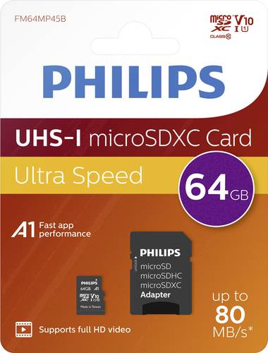 Philips microSDXC-Karte 64GB Class 10 inkl. SD-Adapter von Philips