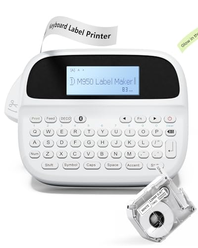 Phomemo Etikettiergerät, M950 Beschriftungsgerät Handgerät, Tragbarer Etikettendrucker mit Tastatur Etikettiergerät Bluetooth with Etikettenband 12mm für Zuhause Büro Mini Label Printer von Phomemo