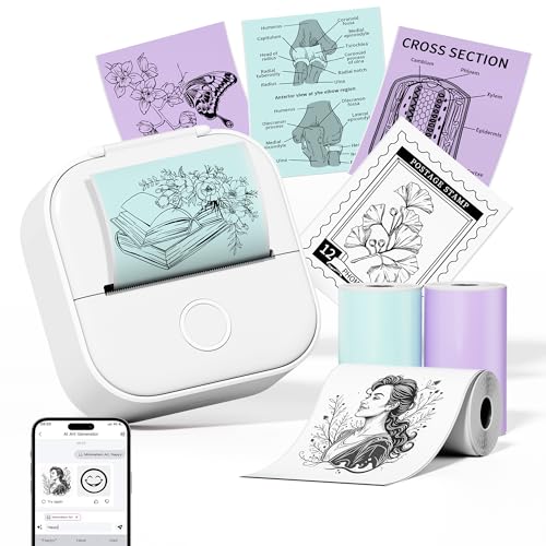 Phomemo Mini Drucker,T02 Handy Fotodrucker für Mobiler,Sticker Thermodrucker Klein 50-53mm Schwarzweißdruck für Telefon und Tablet,Coole Tiny Pocket Thermal Printer für Office Home Schule Zimmer von Phomemo