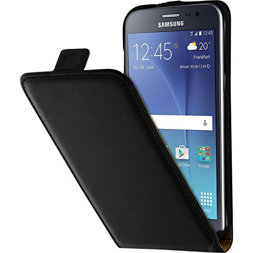 PhoneNatic Kunst-Lederhülle kompatibel mit Samsung Galaxy J2 (2015) - Flip-Case schwarz Cover von PhoneNatic