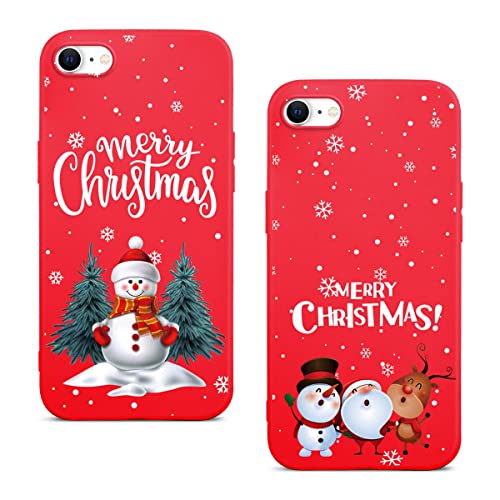 Phoona [2 Stück] Weihnacht Hülle für iPhone SE 2022/7 / 8 / SE 2020 4,7" Schutzhülle, TPU Rot Silikon Stoßfest Handyhülle mit Schneemann Weihnachten Geschenk Motiv Designs Case Cover für iPhone SE 3 von Phoona