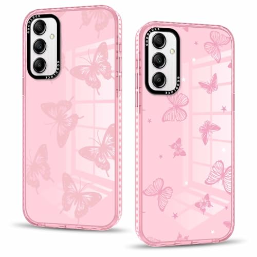 Phoona 2 Stück Handyhülle für Samsung Galaxy A15 5G Hülle 6,5'', Aesthetic Schmetterling Muster Design Weiche TPU Ultra Dünn Transparent Silikon Schutzhülle Kratzfeste Case für Mädchen, 02 von Phoona