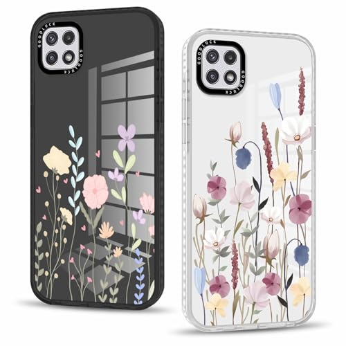 Phoona 2 Stück Handyhülle für Samsung Galaxy A22 5G Hülle 6,6'', Aesthetic Blume Muster Design Weiche TPU Ultra Dünn Transparent Silikon Schutzhülle Kratzfeste Stoßfest Bumper Case für Mädchen, 14 von Phoona